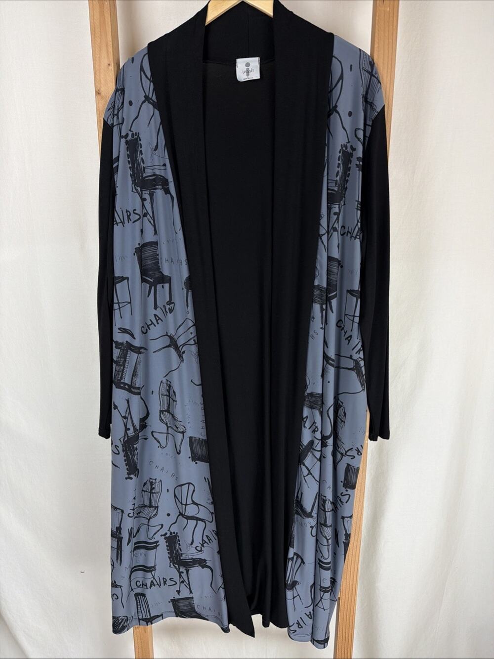 NWT Inoah Black Gray Pattern Long Open Duster Cardigan #0864 Size SM USA